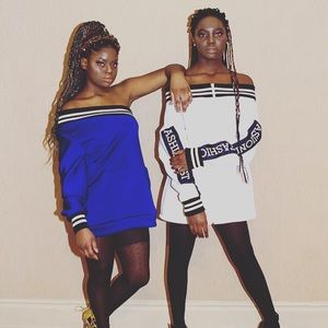 Black and White off the shoulder sweater dress.